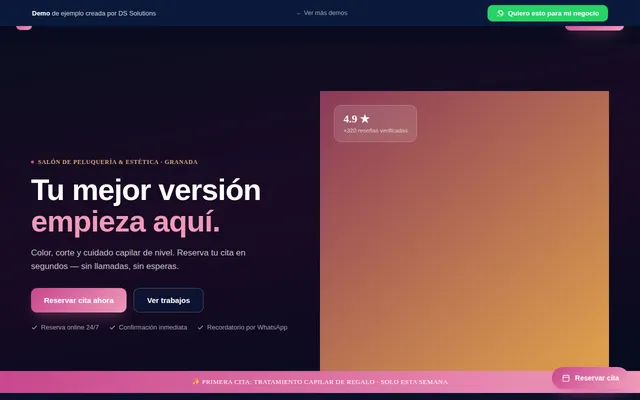 Captura de la demo peluquerias