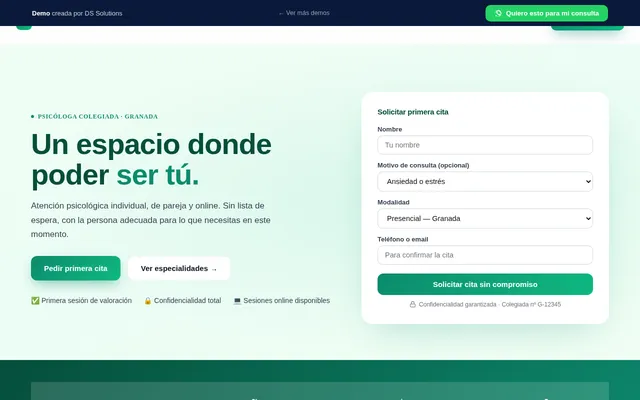Captura de la demo psicologo